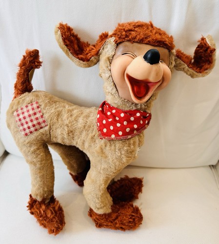 Vintage Happy Puppy Dog Rubber Face Plush Stuffed Animal Rushton Kitsch Ideal - Picture 1 of 6