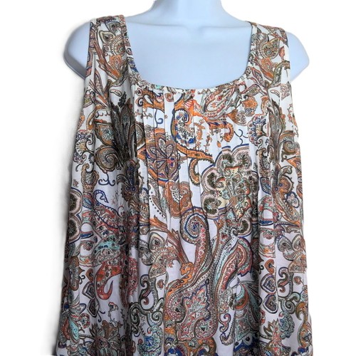 New Zeagoo Paisley Top Sleeveless Stretch Scoop Neck Pleats NWT Plus Sz 2XL - Picture 2 of 5