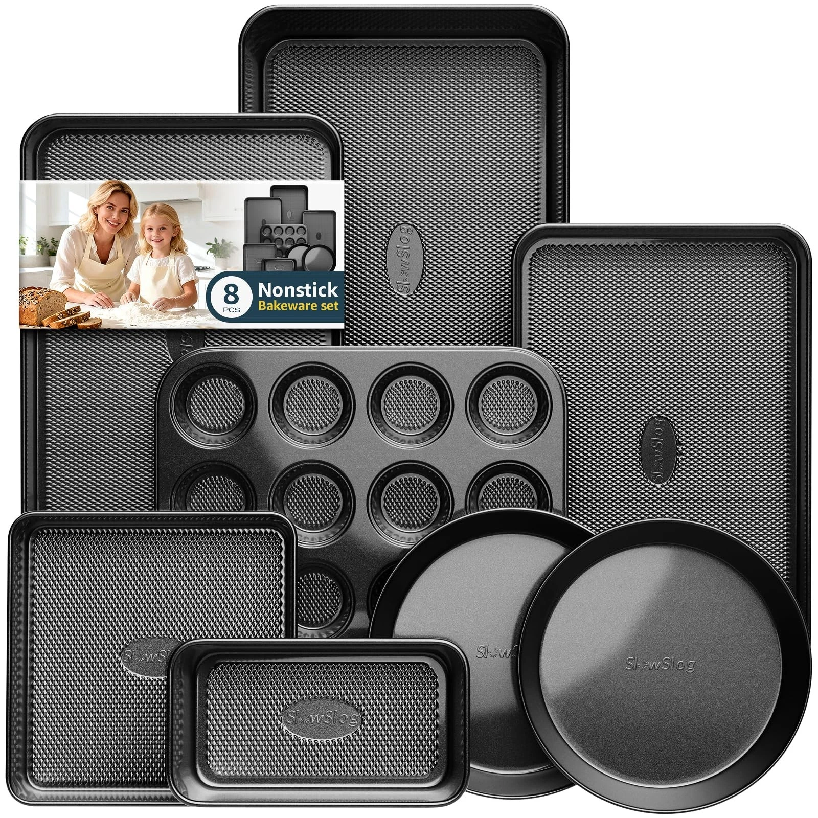 Nonstick Baking Pans Set, 8-Piece Stackable Bakeware Sets, Non-Toxic Oven Pan...