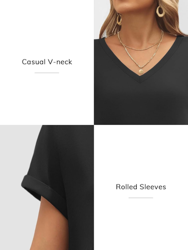 Camisetas ATHMILE Manga Corta Cuello en V Camisetas para Mujer Moda Prendas para el torso Moda Blanco Claro - Imagen 6 de 7