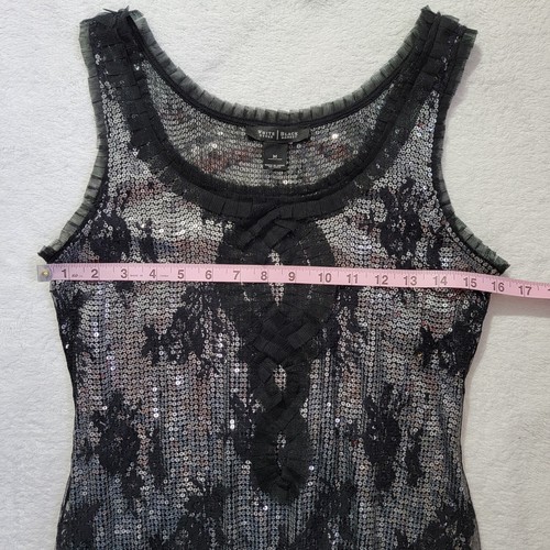 WHBM Pailletten Tüll schwarz silber ärmellos Top Urlaub Cocktail Party Date Medium - Bild 8 von 9
