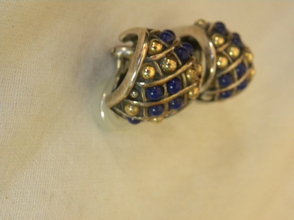 Дизайнерские серьги-клипсы Lagos Caviar Lapis золото 18 карат чистое серебро - Изображение 4 из 4