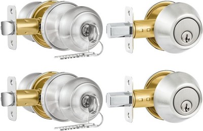 2 Pack Entry Door Lock and Single Cylinder Deadbolt Combo Set, Keyed Alike Sa...