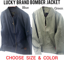 LUCKY BRAND Mens BOMBER JACKET CLASSIC MODERN LIGHTWEIGHT FULL ZIP BLUE OR GREEN