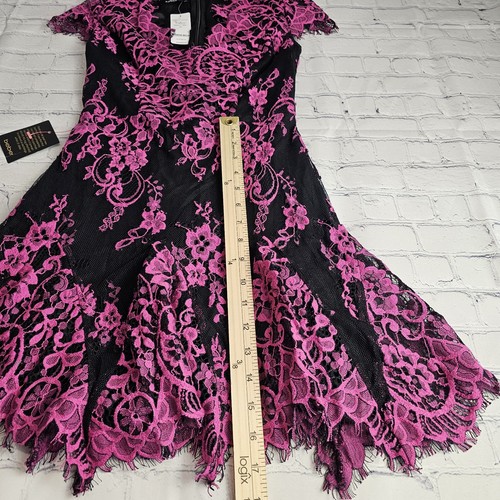 BEBE Valorie S/S Lace Godet Dress Size 0 Pink Black Lined Short NWT Zip Back - Picture 13 of 14