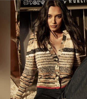 Veronica Beard Cecily Mixed Knit Wool Cardigan Button Sweater