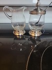 Vintage Cream And Sugar Set Clear Glass With Silver Bottom