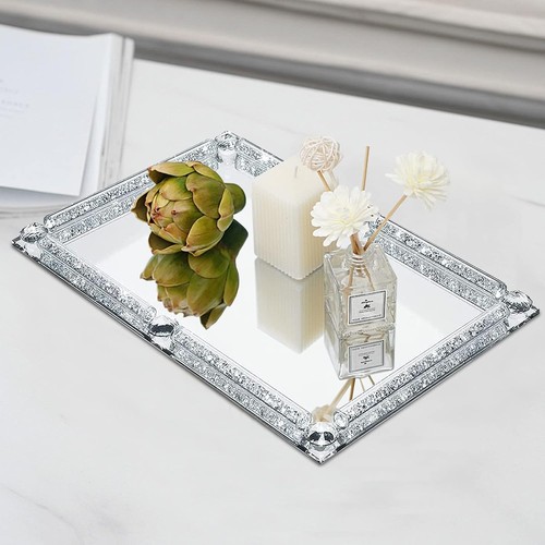 Bandeja de perfume de cristal espejo, bandeja de tocador de vidrio de cristal relleno de diamante triturado, judío - Imagen 5 de 9