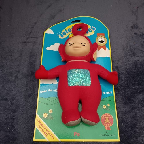 Teletubbies PO Stofftier auf Karte 1996 Original Augen öffnen & schließen BBC Stoffpuppe - Bild 2 von 14