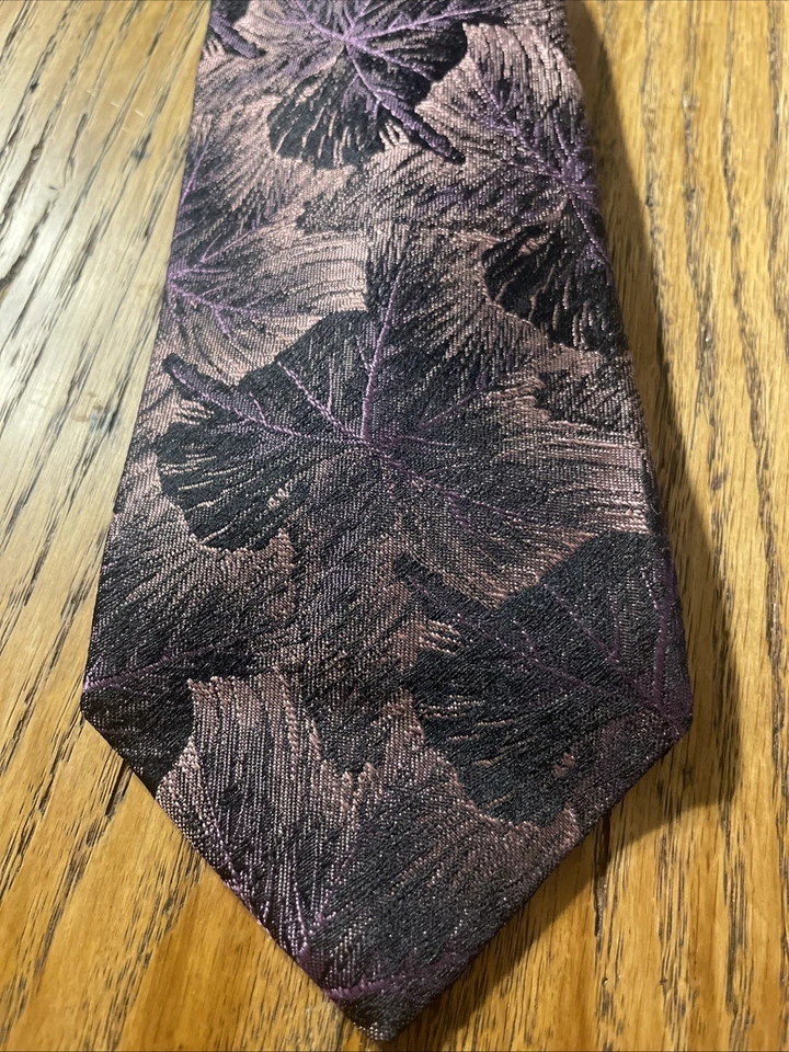 Corbata vintage usada en excelente estado Carlo Palazzi brocado seda abstracta hojas brillantes Foto 2 de 4