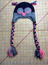 Kids Handmade Pink And Blue Crocheted Hat With Face