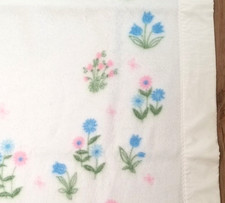 Vintage Thermal Waffle Weave Baby Blanket Satin Trim Pastel Floral