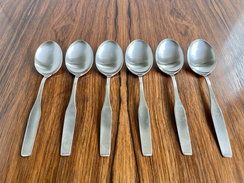 6x WMF FORM 3600 Soup Spoons Mid Century Germany Stainless Steel Flatware - Picture 2 of 4