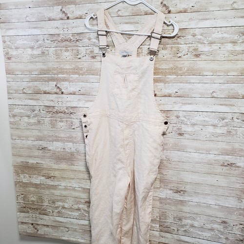 Real Comfort Vintage Marke 100 % Leinen cremefarben Latzhose Größe 10 SIEHE BILDER - Bild 2 von 7