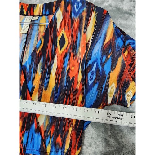 Emma & Michele Stretch Faux Wrap Ikat Print Dress Size S Multicolor Pockets - Picture 7 of 9