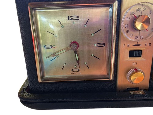 Vintage Sloan Travel Clock Radio Gold Leather Made in Japan TESTED - Picture 3 of 9