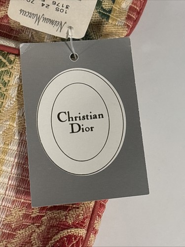 Bolso de Maquillaje Vintage Christian Dior Brocado Rojo Verde Blanco Dorado Rayas Cierre de Cremallera - Imagen 10 de 19