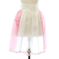 Vintage 60s Pink White Sheer Crochet Trim Waist Apron Home Sewn