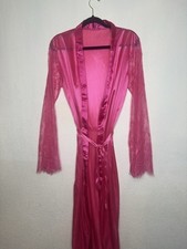 Pink Satin Robe Women Sheer Lace Sleeve Kimono Long Bridal Sleepwear Luxury