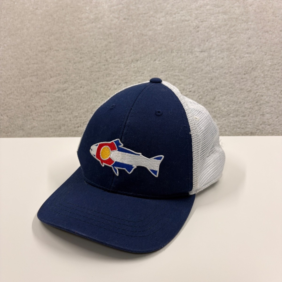 Colorado Fishing Hat Adult OSFA Blue Flag Logo Blue White Trucker