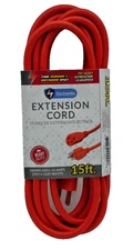 15ft Heavy Duty Extension Cord 16AWG 13A 125V Indoor Outdoor Use – Red – NEW