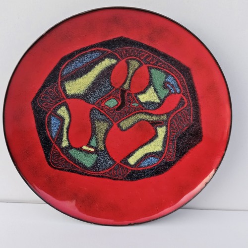ELLAMARIE & JACKSON WOOLLEY Mid C Modernist Cubist Enamel on Copper Plate Dish