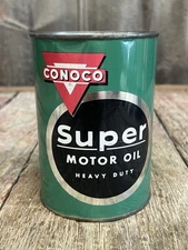 Vintage CONOCO Super MOTOR OIL 1 Quart Gas Service Station Can Empty