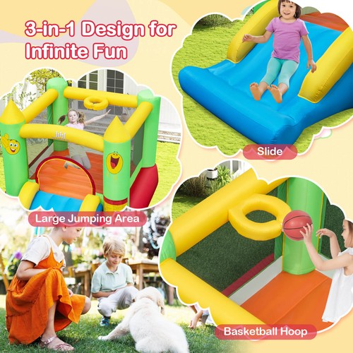 Inflatable Bounce House w/ 480W Blower Slide Jumping Area & Basketball Hoop - Picture 6 of 8