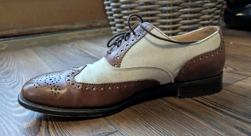 Peal & Co X Brooks Brothers Canvas Tan/White Leather Brogue Shoes Mens 8.5 D - Picture 19 of 23