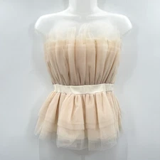 Entro Tulle Banded Strapless Top Sz S Blush Beige Coquette Ruffle Feminine New