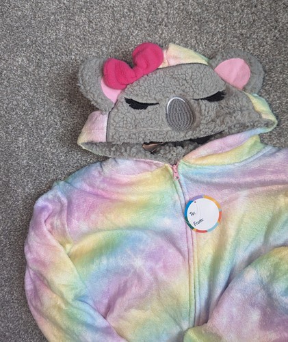 NWT, Shiny, Rainbow, Koala, Hooded, 1 PC, Zip Up Pajamas -Little Girls M 10/12 - Picture 3 of 8
