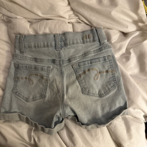 Justice Girls Shorts Size 12 Blue Jean Denim Light Wash button up cuffed clean - Picture 8 of 9