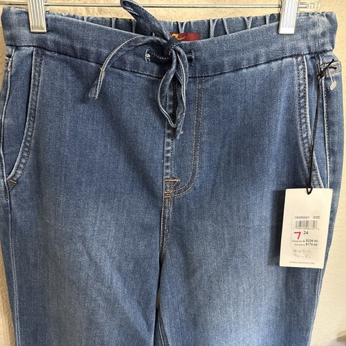 7 For All Mankind Jogginghose Damen 24 Blau Denim Kordelzug Gummizug Neu mit Etikett! - Bild 3 von 5