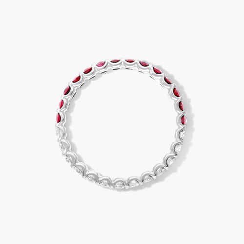14K White Gold Half Ruby Half Diamond Eternity Ring - Picture 5 of 5