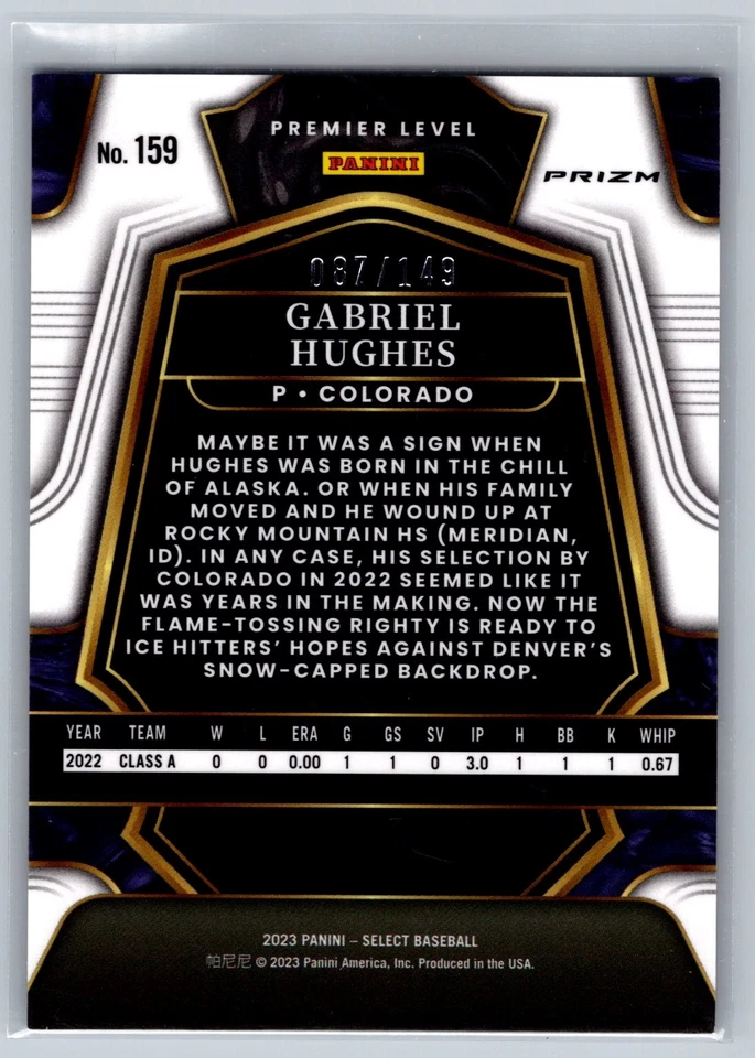 Gabriel Hughes 2023 Select White Prizm /149 #159 - Image 2 of 2