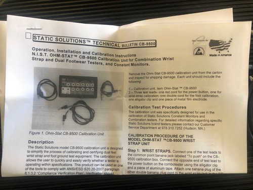 STATIC SOUTIONS CB-9500 OHM-STAT CALIBRATION BOX FOR OHM-STAT CT-8700 & CT-8900 - Picture 3 of 3