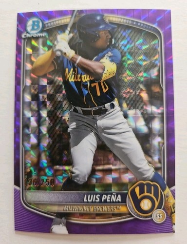 Bowman 2025 cromo #BCP-239 Luis Peña refractor geométrico púrpura 136/250 cerveceros - Imagen 1 de 10