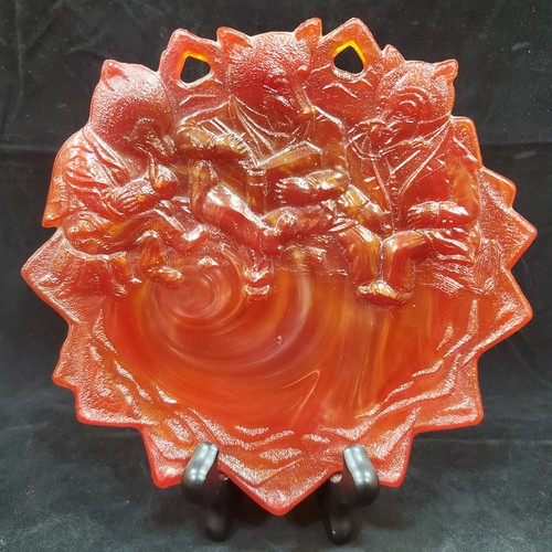 Vidrio de escoria roja Geraldine 3 osos Roosevelt placa de 7,25" Westmoreland Summit - Imagen 5 de 15