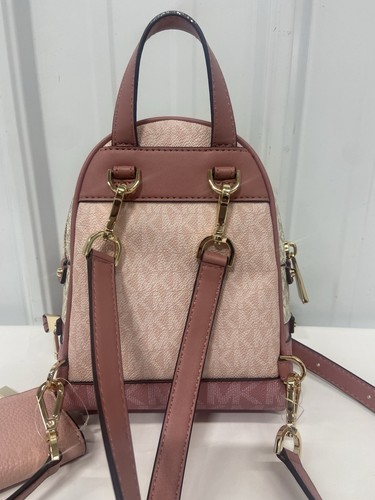 Portafoglio zaino Michael Kors Rhea MK logo rosa multi mini zip convertibile Xbody - Foto 5 di 14