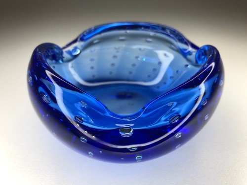 Vintage Murano Glas Aschenbecher Blau Handarbeit Bubble Glaskunst Italien 70er - Bild 2 von 21