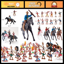 Wild West Playset - 48 Pcs Cowboys  Indians Figures, Horses, Trees for School P