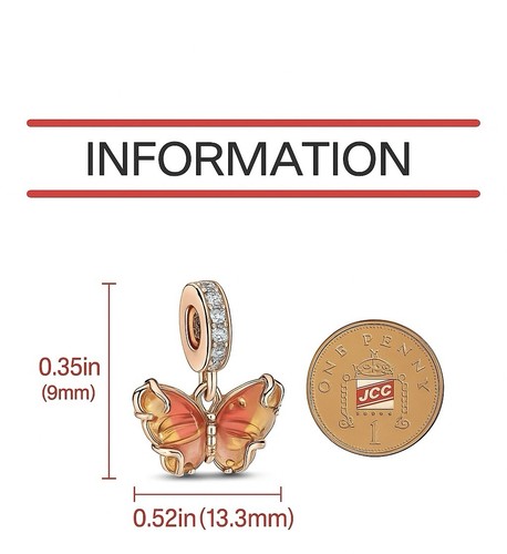 Rosegold Schmetterling Charm 925 Silber Murano Glas Perle passt zu jedem Armband Geschenk - Bild 6 von 13