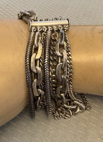 vintage M J Savitt Sterling Silver Multi Chain Bracelet 7” thick chunky 72g - Picture 12 of 13