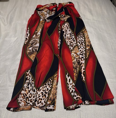 Gracia Palazzohose mit Bindegürtel Größe Small Paisley Leopardenmuster weites Bein
