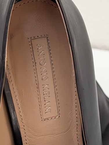 Antonio Melani Black Leather Y2K Slip On Block Heeled Loafers Sz 8.5 Career Wear - Picture 3 of 16