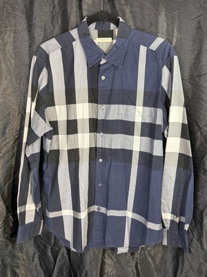 BURBERRY Nova Check Navy Blue Size Large Dress Shirt