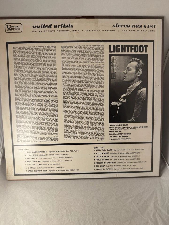 Gordon Lightfoot Lightfoot! 1966 LP United Artist UAL 3487 Mono Sealed - Image 3 of 4