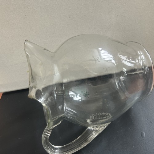 Pitcher Art Deco Macbeth-Evans Clear Glass Etched Optic Ball Ice Lip Pitcher - Picture 5 of 7