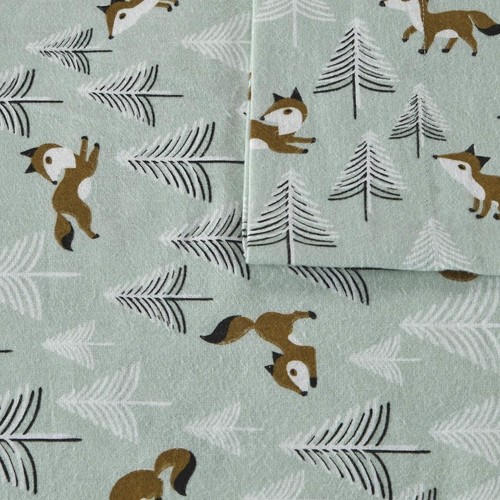 Intelligent Design Cozy Soft 100% Cotton Flannel Print Twin XL, Seafoam Foxes - Picture 4 of 7