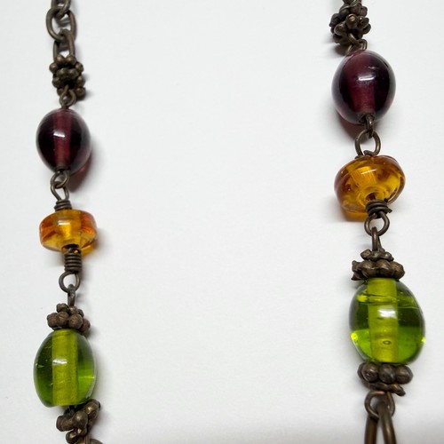 Ensemble collier et boucles d'oreilles pendantes perles en verre ambre art Jennifer Lee Y2K - Photo 9/11